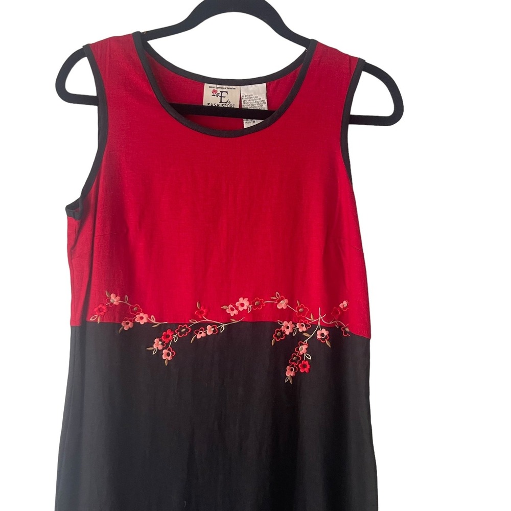 Ease Sport Vintage 90s Size 8 Linen Blend Black Red‎ Floral Jumper Maxi Dress